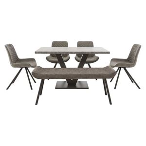 Rocket Dining Table, 4 Faux Leather Chairs and Low Bench Dining Set