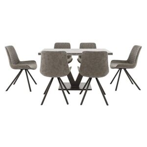 Rocket Dining Table and 6 Faux Leather Chairs Dining Set