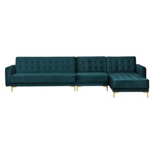 Corner Sofa Bed Teal Velvet Tufted Fabric Modern L-Shaped Modular 5 Seater Left Hand Chaise Longue Beliani