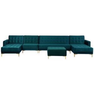 Corner Sofa Bed Teal Velvet Tufted Fabric Modern U-Shaped Modular 6 Seater with Ottoman Chaise Lounges Beliani