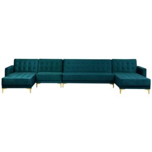 Corner Sofa Bed Teal Velvet Tufted Fabric Modern U-Shaped Modular 6 Seater Chaise Lounges Beliani