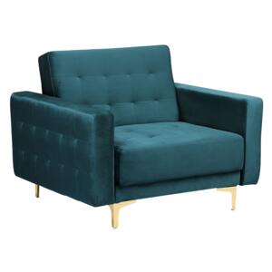Armchair Teal Velvet Tufted Fabric Modern Living Room Reclining Chair Gold Legs Track Arm Beliani