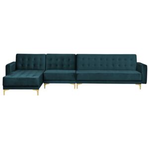 Corner Sofa Bed Teal Velvet Tufted Fabric Modern L-Shaped Modular 5 Seater Right Hand Chaise Longue Beliani
