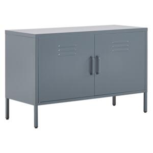 2 Door Sideboard Grey Stainless Steel Home Office Furniture Shelves Leg Caps Industrial Design Beliani