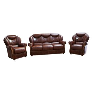 Turin Handmade 3 Seater + Armchair + Armchair Sofa Suite Italian Tabak Brown Real Leather