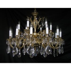 18-arms cast brass chandelier with large crystal almonds