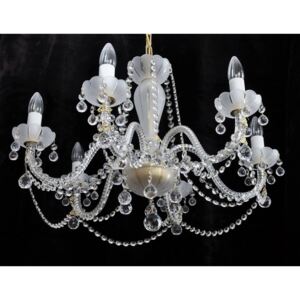 6-arm crystal chandelier made of sand blasted glass & cut crystal balls