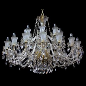 18 Arms Crystal chandelier made of sand blasted glass & cut crystal almonds