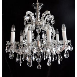 10-flame silver Maria Theresa chandelier with crystal almonds