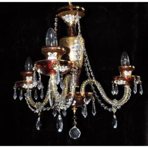 Small 3 Arms Ruby enameled crystal chandelier with glass flowers