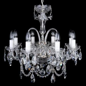 8-arm silver crystal chandelier with cut crystal almonds and glass horns