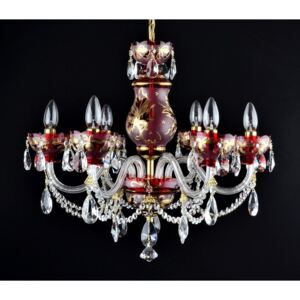 6-arm ruby red crystal chandelier with hand painting - Gold leaves