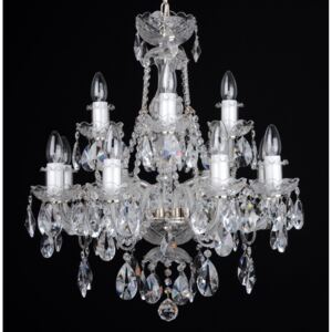 12-arm silver crystal chandelier with cut crystal almonds