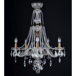 5-arm crystal chandelier with crystal almonds & Brown metal ANTIK
