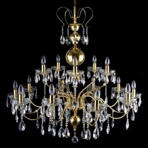 15-arm gold shiny crystal chandelier made of manually moulded brass parts