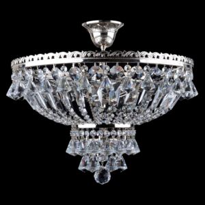 6-bulb silver basket crystal chandelier with diamond-shaped pendants