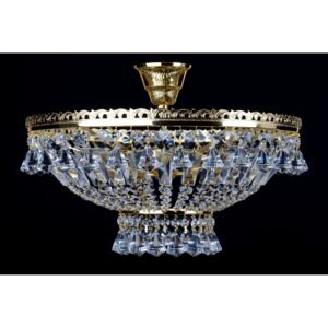 6-bulb strass basket crystal chandelier with diamond-shaped crystals - Gold brass