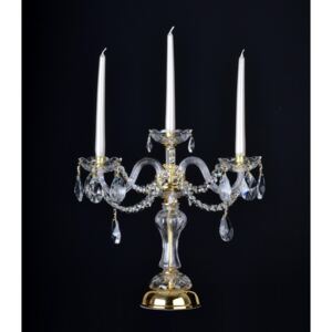 3-arm crystal candlestick with cut almonds - Gold polished brass