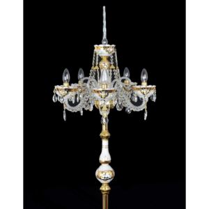 5 Arms White high crystal floor lamp with glass flowers on the Gold background