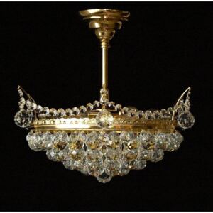 6-bulb basket crystal chandelier with cut crystal balls - Gold brass