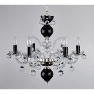 6-arm black crystal chandelier with cut crystal balls - Silver metal