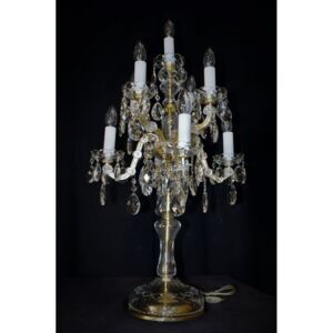 9-bulb high crystal Theresian table lamp with cut almonds - Candelabra