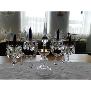 Theresian crystal candlestick with cut crystal spike for 4 candles