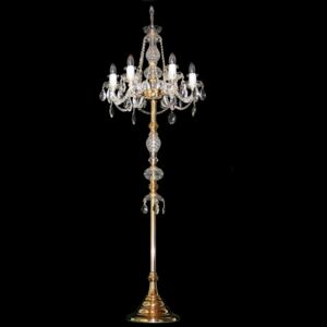 6-arm gold crystal floor lamp with crystal almonds - Polished brass