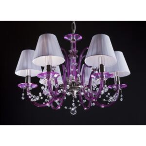 6-arm modern purple chandelier with crystal pearls & lampshades