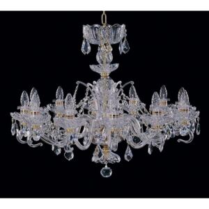12-arm hand cut crystal chandelier with glass arms & cut almonds