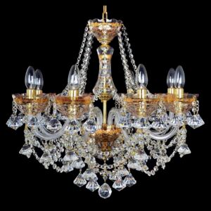 8-arm crystal chandelier decorated with 24K gold and diamond-shaped trimmings