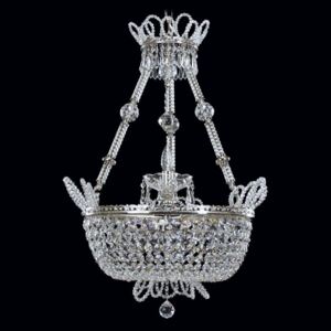 Silver basket chandelier for the bedroom - cut pearls