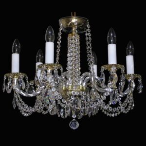 6-arm crystal chandelier - hand blown glass & cast brass bobeches