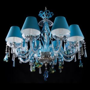 8-arm blue crystal chandelier "Marine aquarium" with aquamarine lampshades