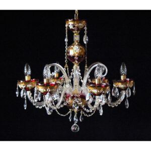 6-arm ruby red bohemian crystal chandelier decorated with high enamel & 6 glass horns