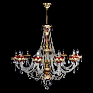 12-arm ruby red bohemian crystal chandelier decorated with high enamel