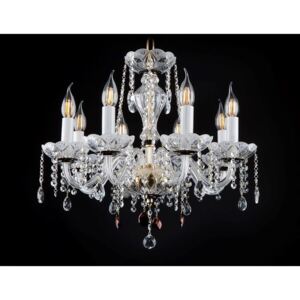 8-arm crystal chandelier with sandblasted bowls and colored almonds