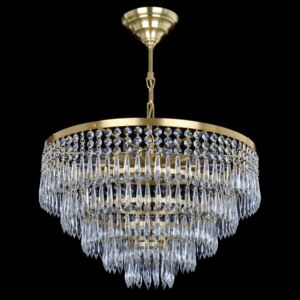 10-bulb drum brass chandelier with long crystal U-drop prisms - matt brass A