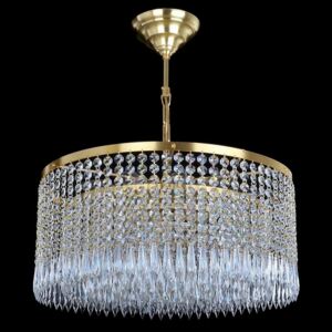 10-bulb drum brass chandelier with long crystal U-drop prisms - matt brass B