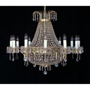 12-arm basket chandelier made of cast brass with strass stones