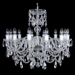 12-arm silver crystal chandelier with twisted glass arms & cut almonds