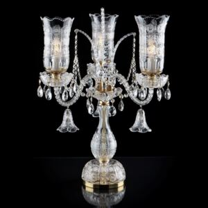 3-arm crystal table lamp with three PK500 cut vases & bells