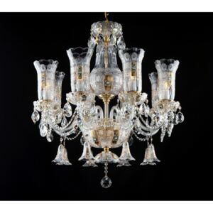 8-arm Bohemian crystal chandelier with vases - High enamel on a golden background