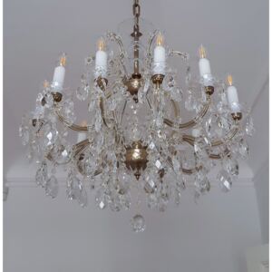 12-flame Theresian chandelier with crystal almonds - antique brass