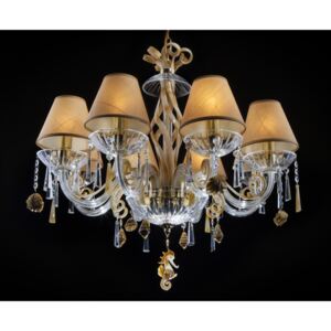 8-arm creamy crystal chandelier with glass shells & seahorse