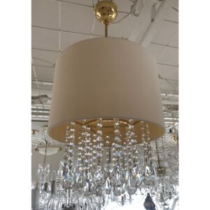 1-bulb chandelier with a light cream lampshade in the shape of a drum with crystal almonds