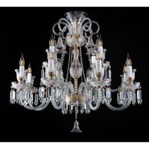 Golden 12-arm crystal chandelier in the style of Bohemian Baccarat