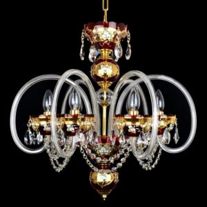 6-arm ruby crystal chandelier with design arms