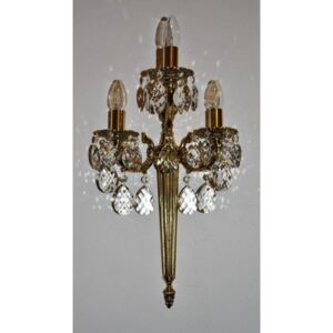 3-arm high wall light made of shiny cast brass decorated with almonds