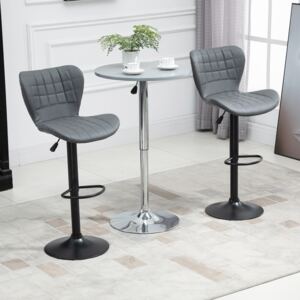 HOMCOM Bar Stools Set of 2 Adjustable Height Swivel Bar Chairs in PU Leather with Backrest & Footrest, Grey